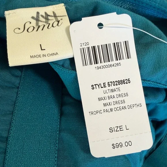 Soma Ultimate Maxi Bra Dress Size L Tropic Palm Ocean Depths Teal Blue - Picture 7 of 11